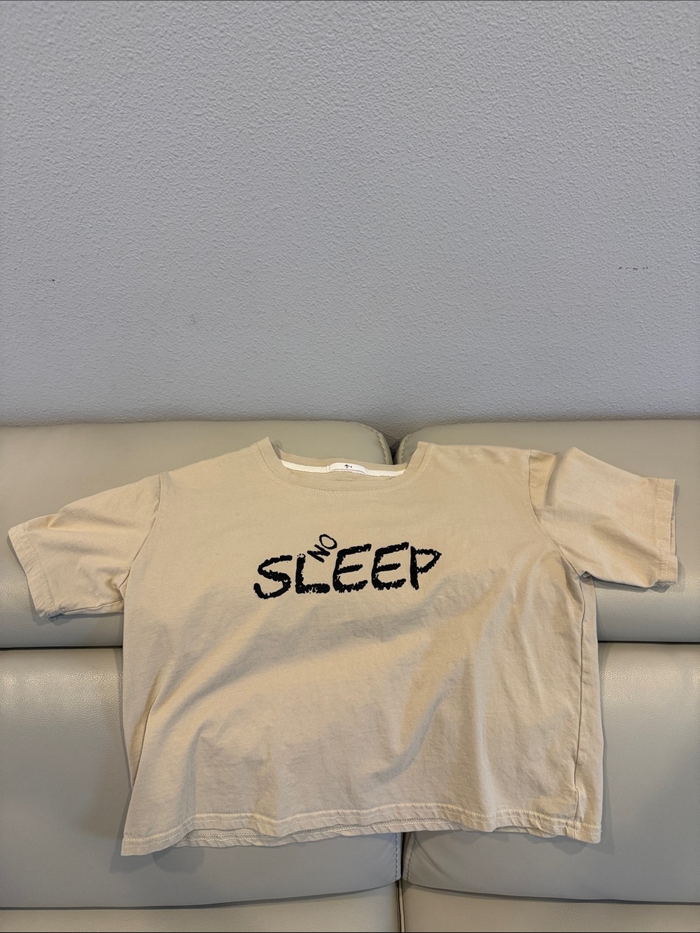 No Sleep Cropped Graphic T-Shirt – Cream – Fits S/M